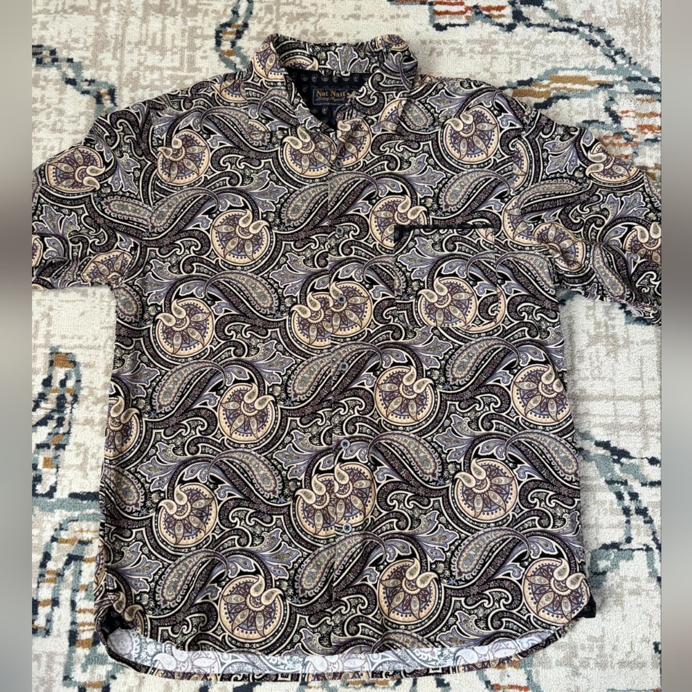 Long Sleeve Men's Nat Nast Luxury Originals 100% Cotton Print Multi Color Shirt